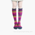 Knee high geometric square happy striped lady's socks